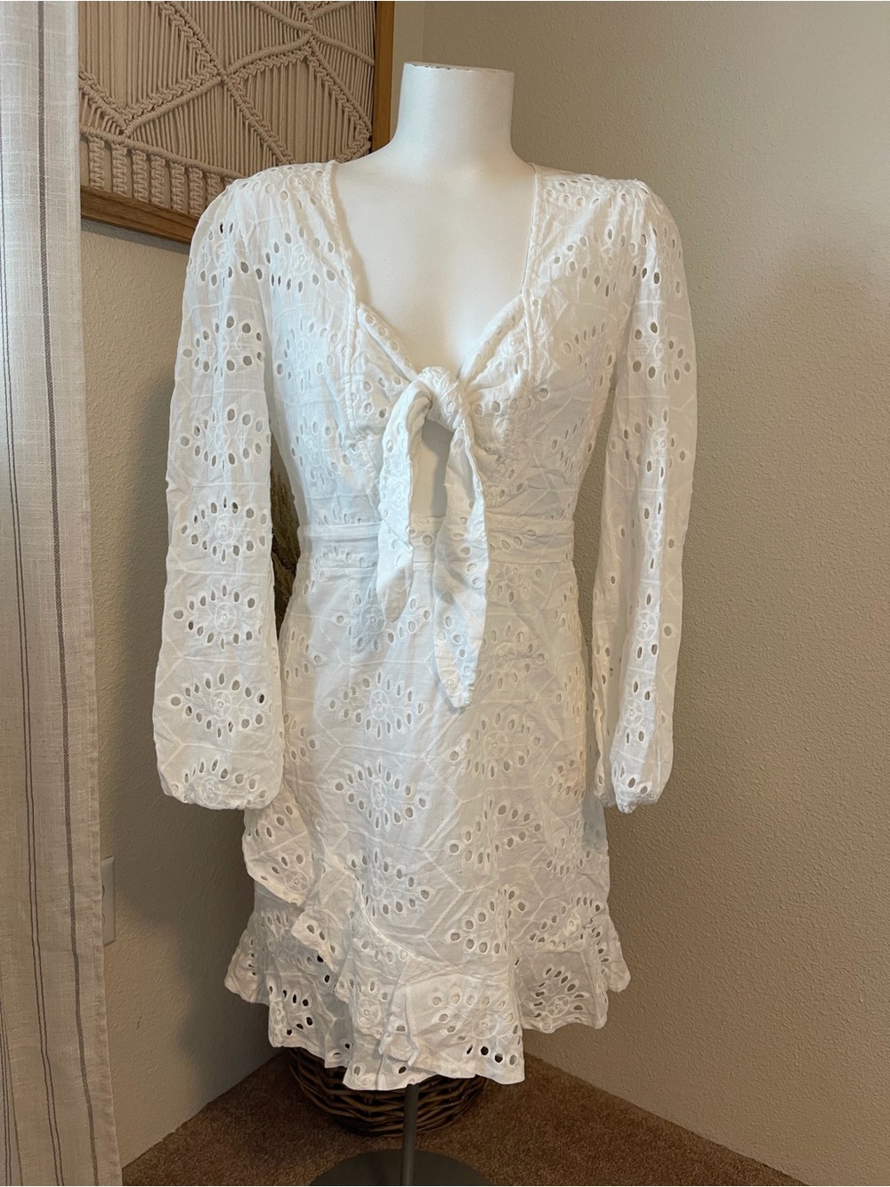 White Eyelet Tie-Front Mini Dress